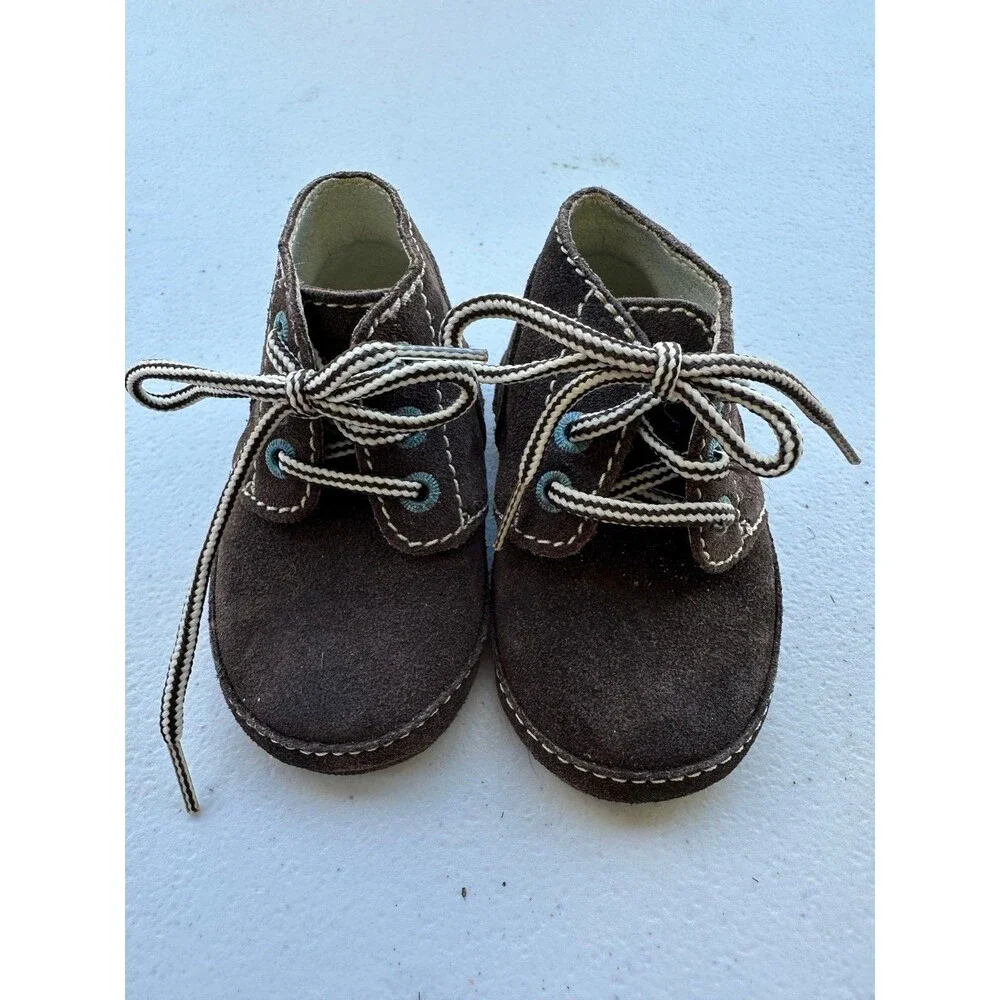 Vintage Baby Gap Crawlers Brown Cow Suede Twill Laces Chukka Ankle Booties 2